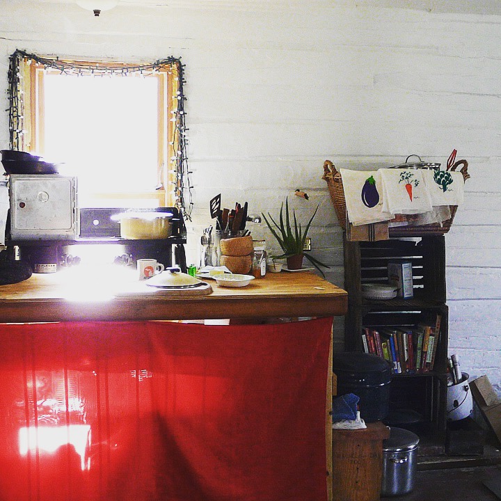 Tiny home-kitchen. Two-burner propane stove.