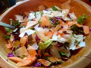 Mustard Greens, lettuce, shaved pecorino romano cheese, carrot, purple cabbage