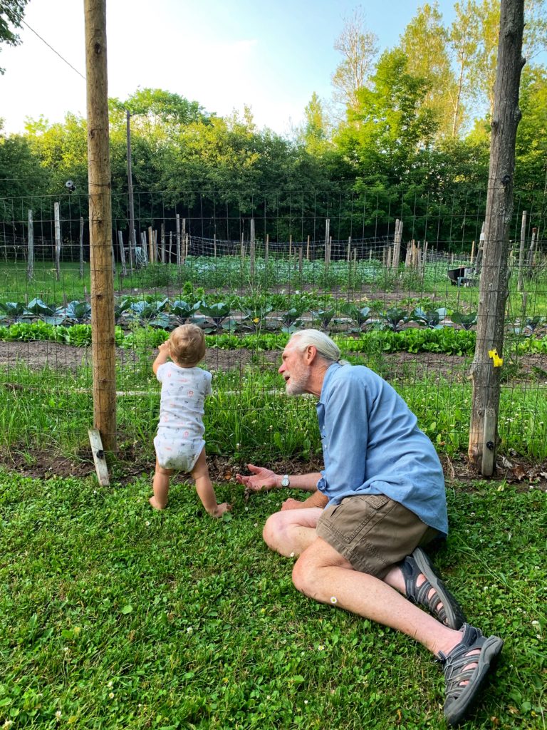 Abuelo, Callan, and the garden